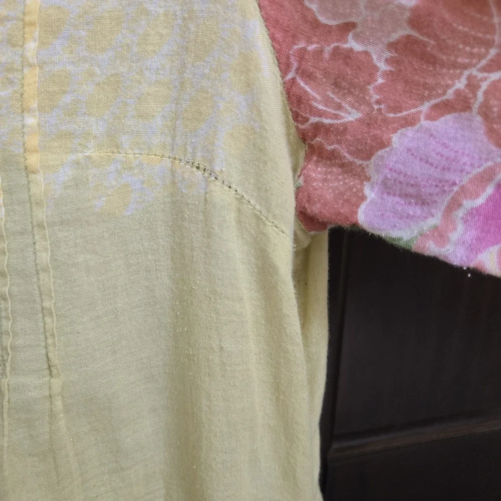 Sundance Floral Pintuck Pleated Button Up Tunic Top Boho Airy Artsy‎ Pockets L - Picture 6 of 16